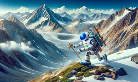 Robot Google Alpinisme, symbolisant la conception des articles SEO